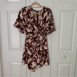 ZARA Floral Print Knotted Wrap Dress - Crimson (M). EUC!